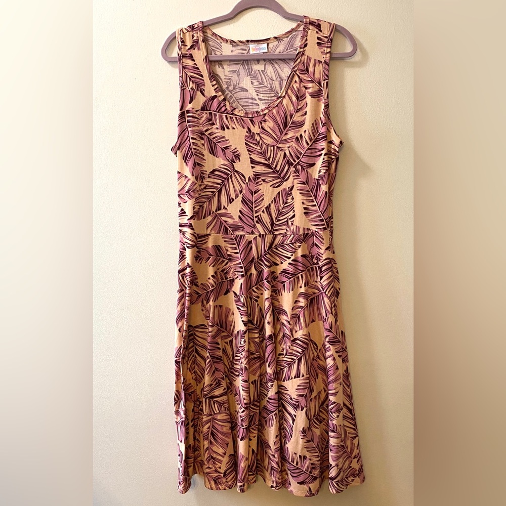 Lularoe Nicki Sleeveless A-Line Dress - Pink Palms
